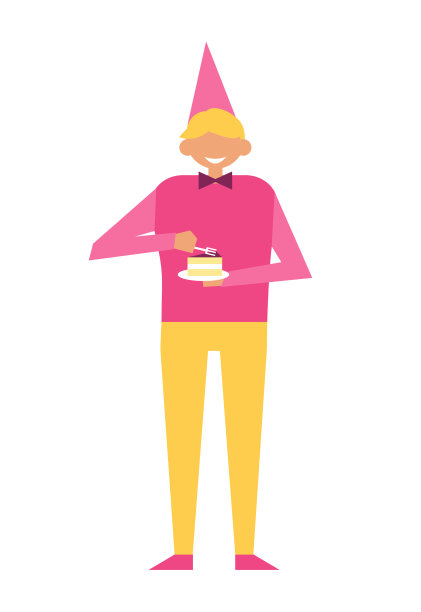 戴着节日帽的男人和一块纸杯蛋糕隔绝图片下载