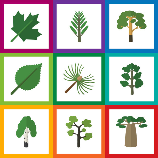 平面图标生态设置的橡树木花园和图片下载