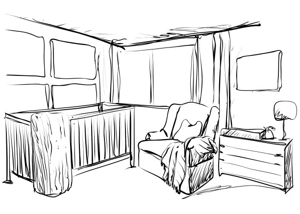 儿童房家具素描婴儿床图片下载