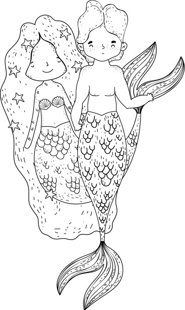 一对美人鱼童话人物图片下载