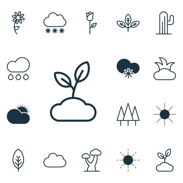 一组16景观图标包括植物云图片下载
