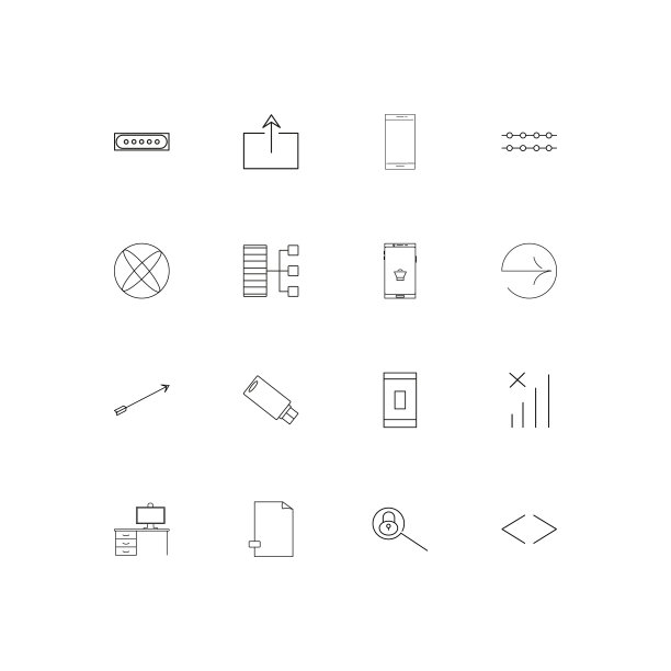 互联网技术简单的线性图标集图片下载