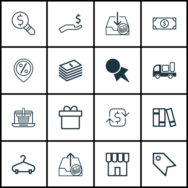 一组16个商业图标包括交付图片下载