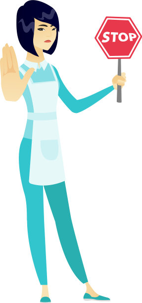 亚洲清洁工拿着停车路标图片下载