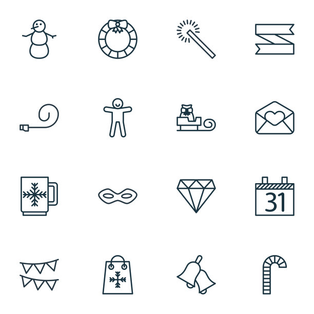 一套16个圣诞图标包括日期棒棒糖图片下载