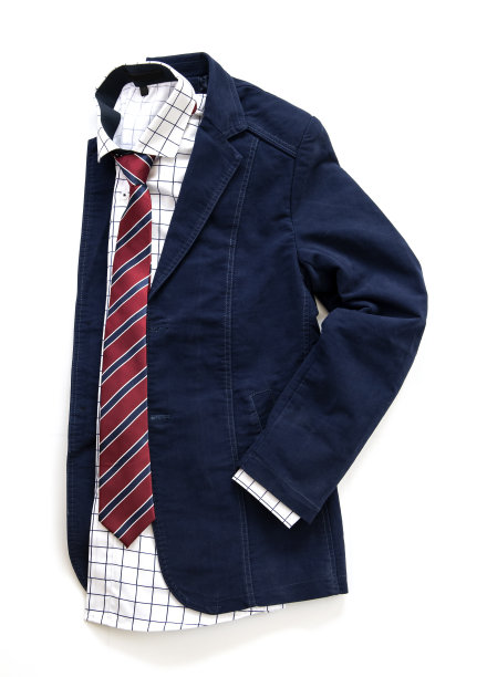 蓝色夹克和白色衬衫，领带孤立在白色背景。俯视图图片下载
