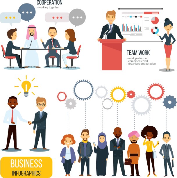 团队合作和伙伴关系商业信息图设置图片下载