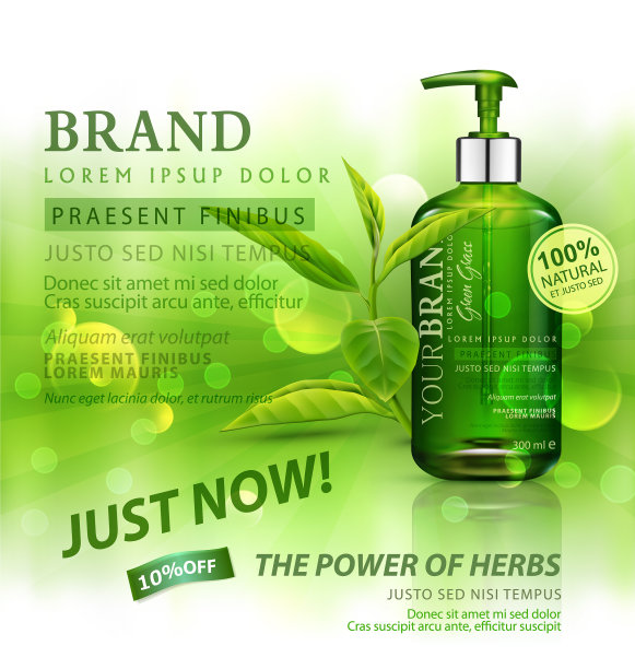 逼真的绿色透明瓶子3d与肥皂图片下载