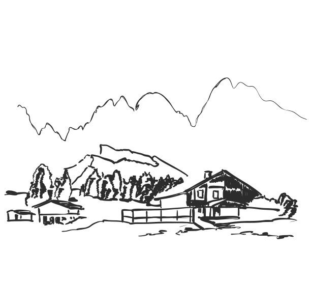 用田野和房子描绘景观图片下载