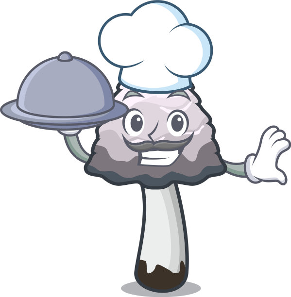 厨师用食物毛茸茸的鬃毛蘑菇卡通吉祥物图片下载
