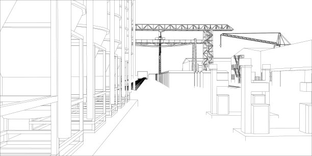 有建筑和起重机的工业区图片下载