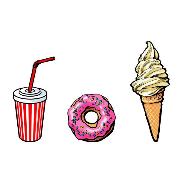 速写冰淇淋甜甜圈冷饮杯图片下载