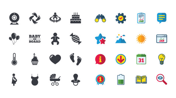 一套孕妇怀孕和婴儿护理图标图片下载