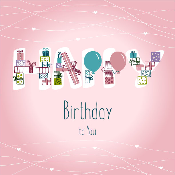 生日快乐，粉色贺卡礼物祝贺图片下载