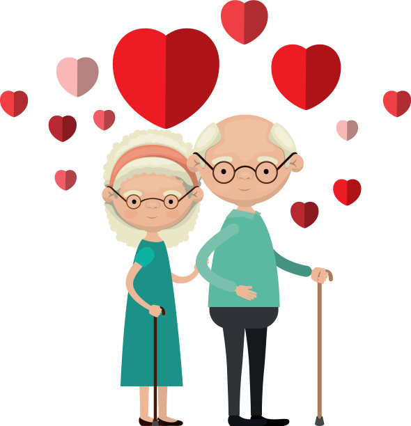 彩色漫画全身的老年夫妇图片下载