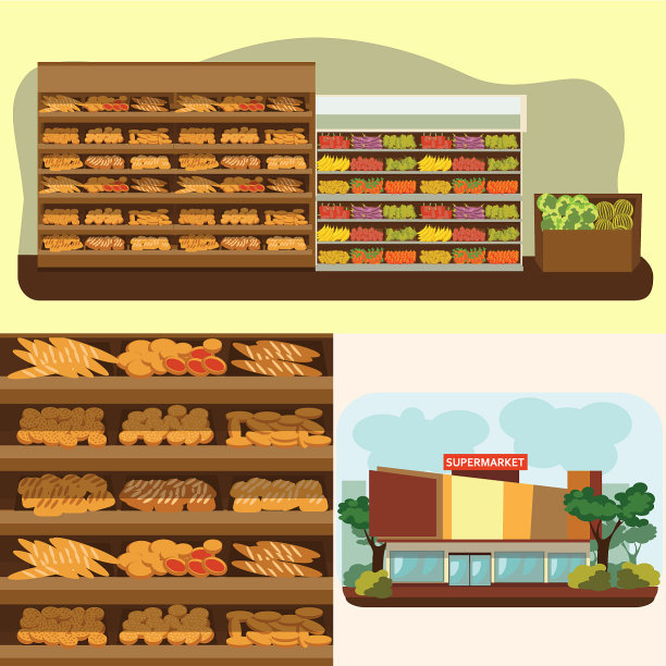 面包店货架上的面包在超市有很大的选择图片下载