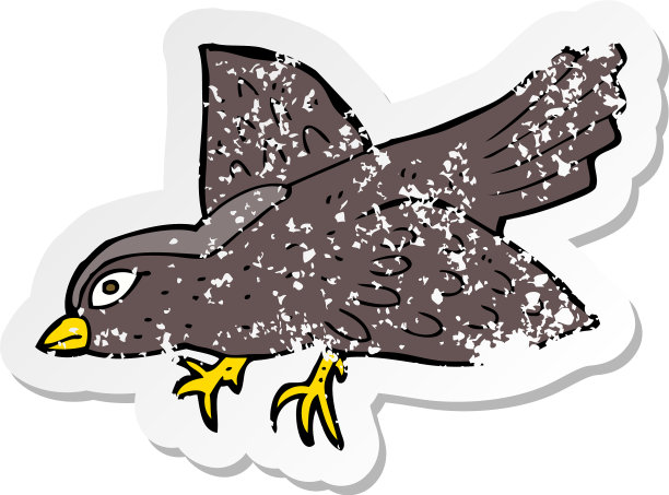 一个卡通小鸟的复古旧贴纸图片下载