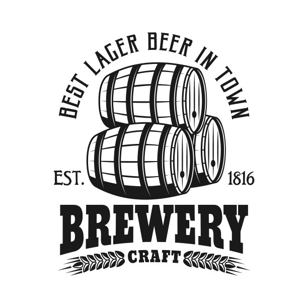 啤酒厂标志与桶隔离图片下载