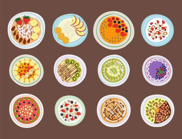 早餐燕麦粥和浆果俯视图图片下载