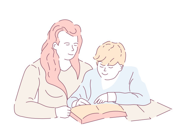 妈妈和儿子在做作业和抄写本图片下载