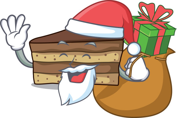 圣诞老人与礼物提拉米苏吉祥物卡通风格图片下载