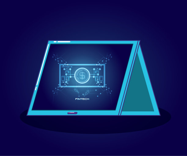 带有金融科技图标的平板电脑图片下载