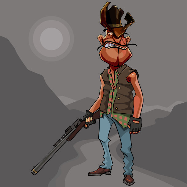 卡通人物戴着牛仔帽，手里拿着枪图片下载