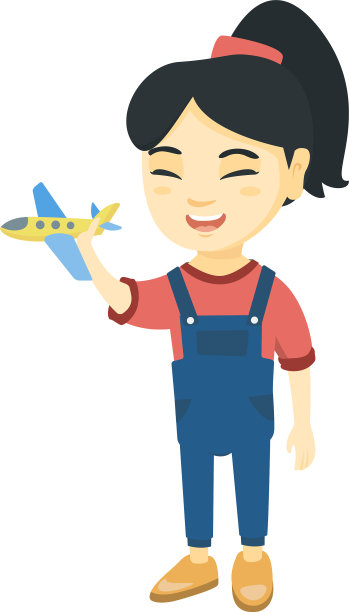 一个快乐的亚洲女孩在玩玩具飞机图片下载
