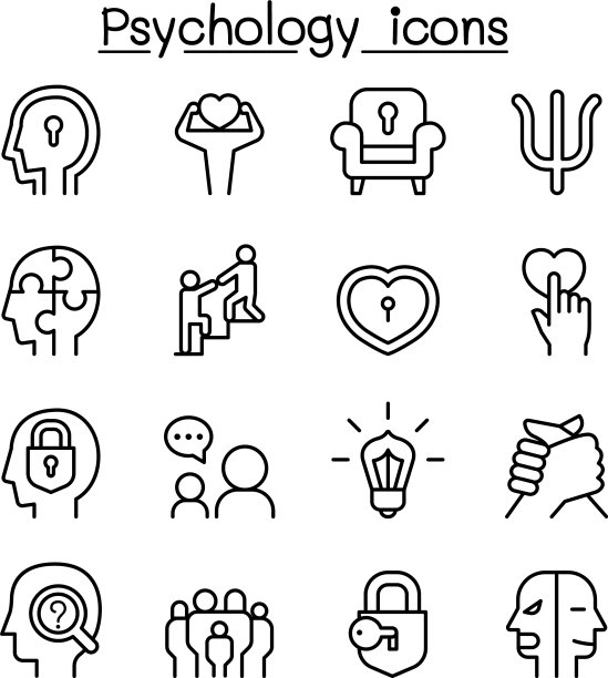 心理学图标设置在细线风格图片下载