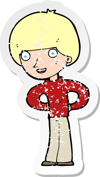 复古心疼贴纸的一个卡通快乐的男孩图片下载