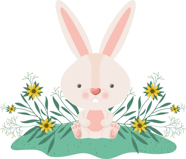 复活节兔子与花孤立的图标图片下载