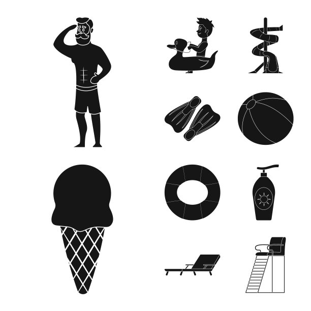 隔离对象的游泳池和游泳图标集图片下载