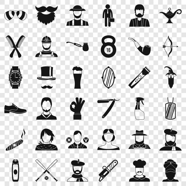 时髦的胡子图标设置简单的风格图片下载
