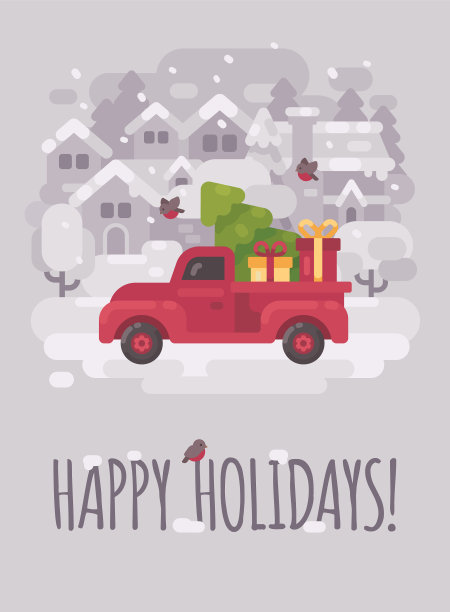 旧的红色农用卡车，挂着圣诞树图片下载