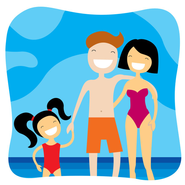 幸福的家庭在海滩上度过暑假图片下载