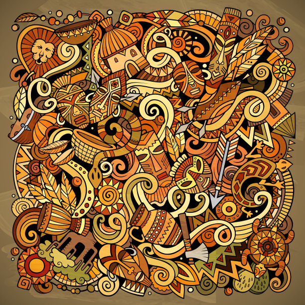 卡通可爱的彩色涂鸦非洲图片下载