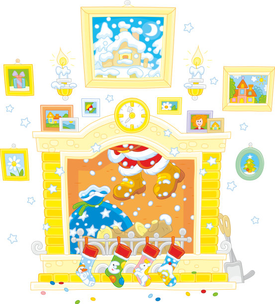 圣诞老人从烟囱下来图片下载