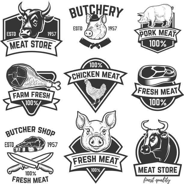 新鲜牛肉标签合集，白色背景图片下载