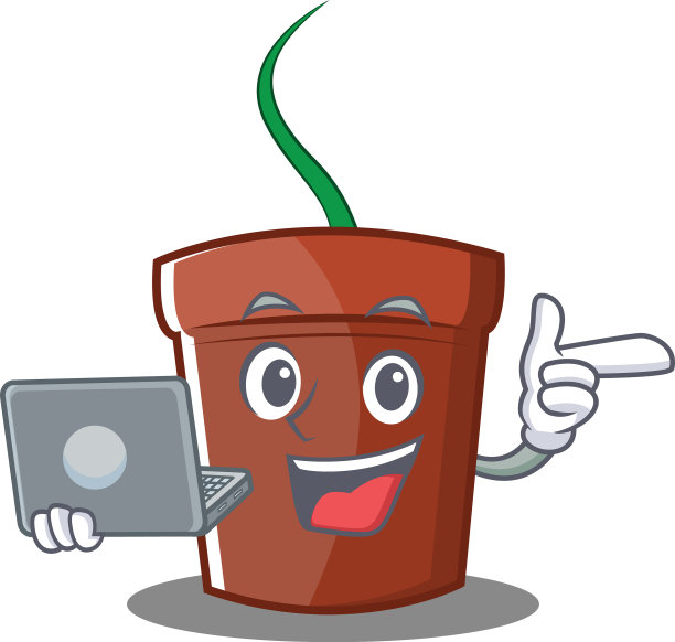 用笔记本电脑的花盆人物卡通图片下载