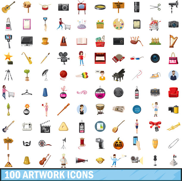 100艺术品图标设置卡通风格图片下载