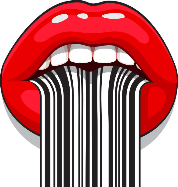 女性嘴用舌的条码带妆图片下载