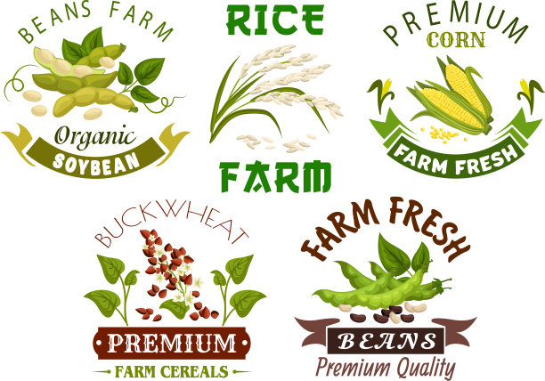 蔬菜谷物豆类农场纹章集设计图片下载
