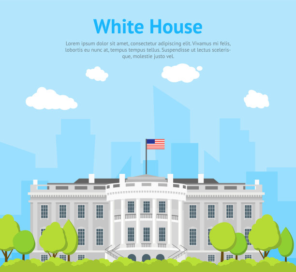 卡通白宫建筑卡片海报图片下载