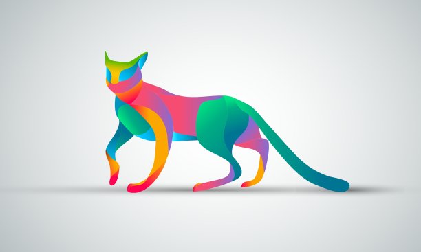 渐变动物标志设计彩色猫剪影图片下载