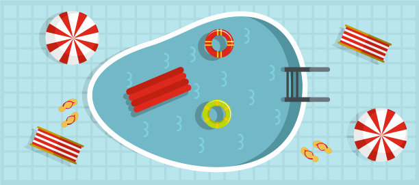 夏季泳池横幅平坦风格图片下载