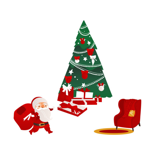圣诞元素-圣诞冷杉树和扶手椅图片下载