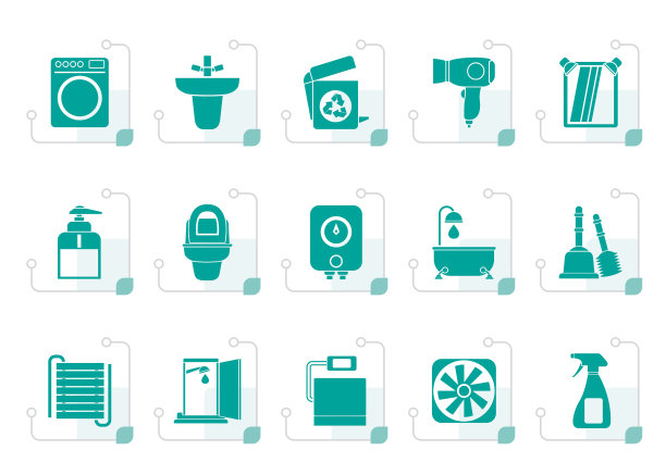 风格化的浴室和厕所物品和图标图片下载