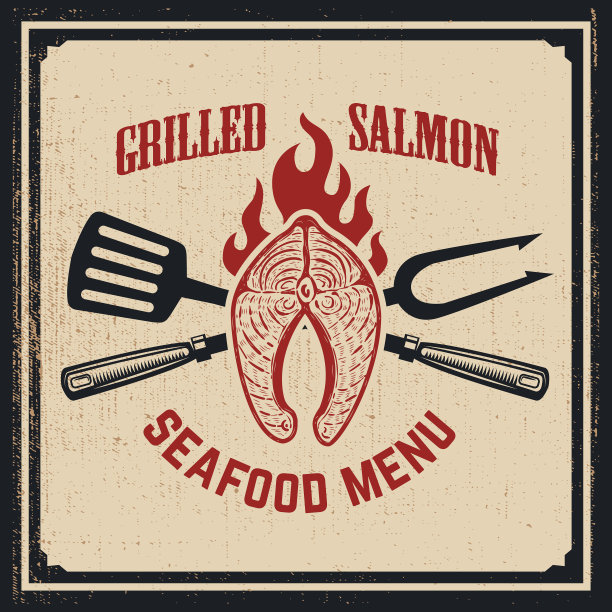 海鲜菜单上有交叉叉和烤鲑鱼图片下载