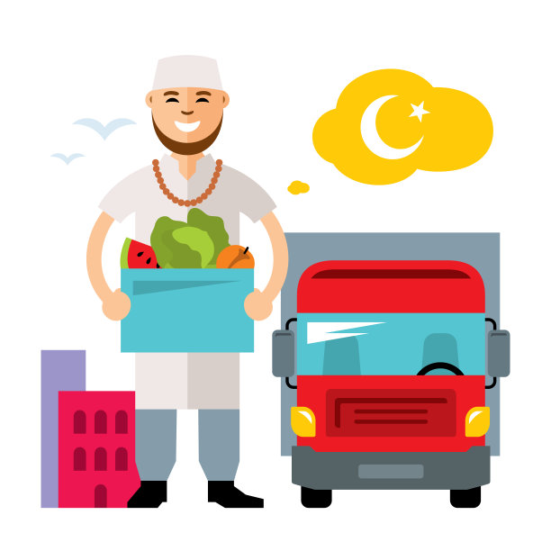 送餐平面风格彩色卡通图片下载