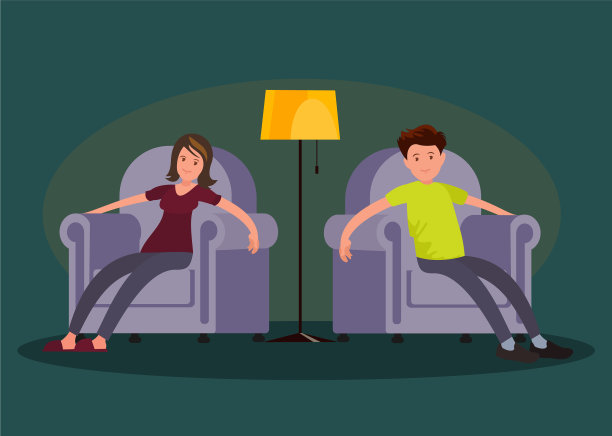 疲惫的男人和女人坐在安乐椅上图片下载